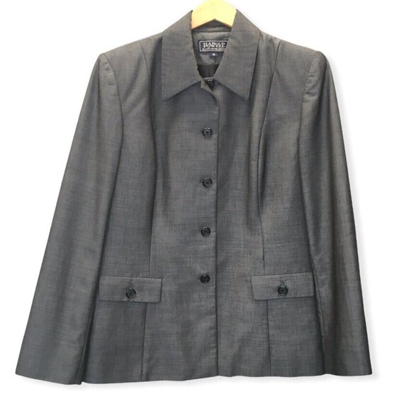 Vintage HAROLD POWELL Blazer Women Size 12 Wool Blend Gray Button up Suit Jacket - Picture 1 of 7